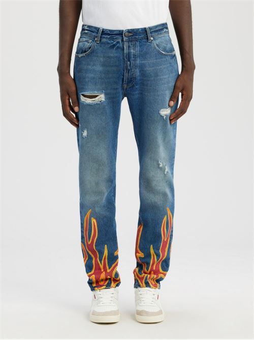 Straight leg jeans with flame print PALM ANGELS | PMYA012F22DEN0074525